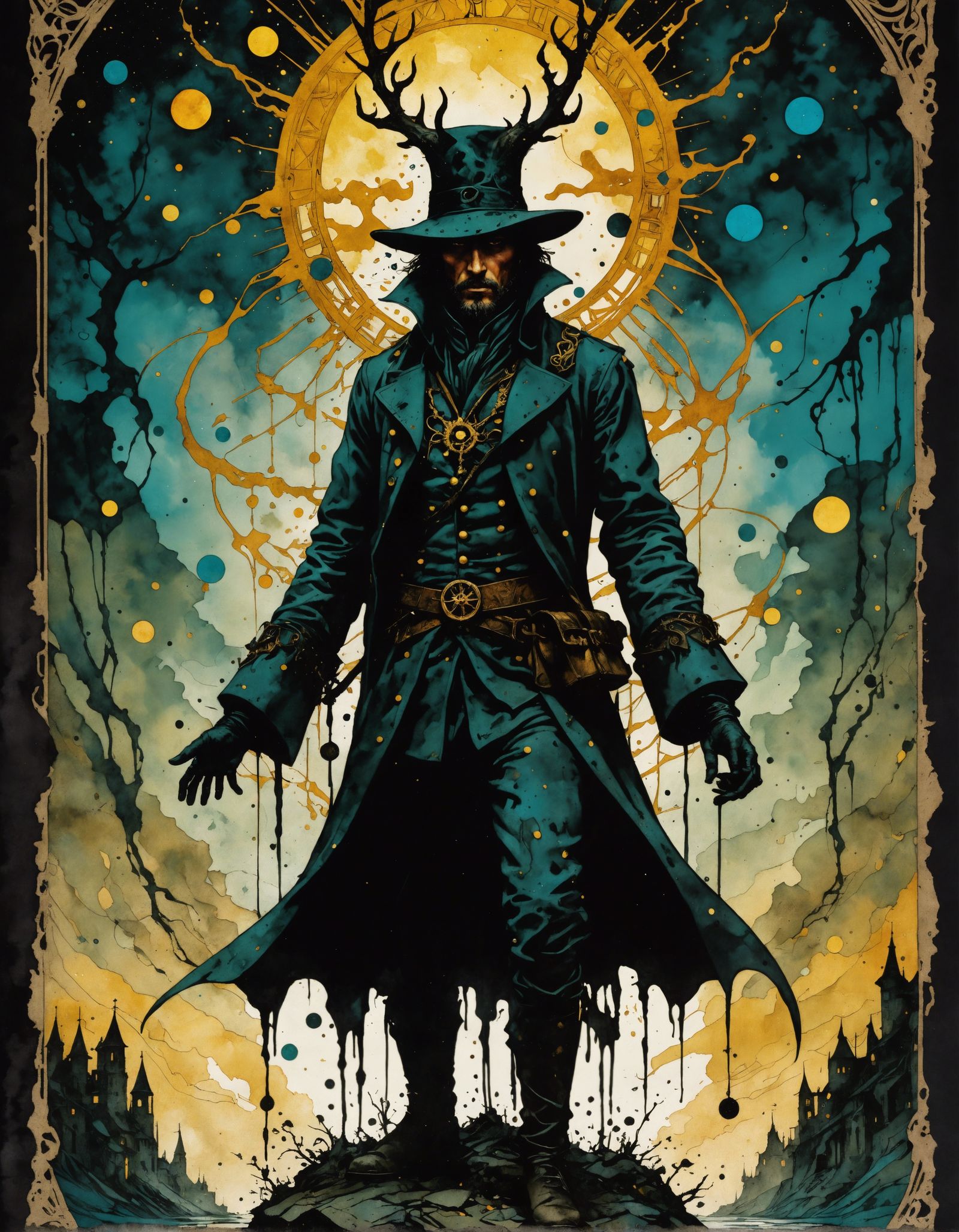 Psychedelic Tarot: The Hanged Man in Fluid Splatter Style