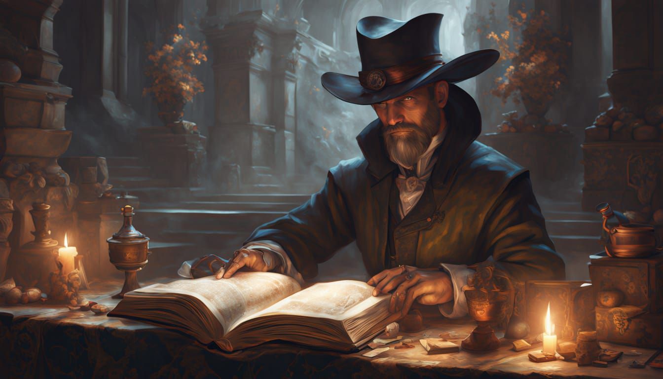 Alchemist Studies Ancient Tome in Baroque Style