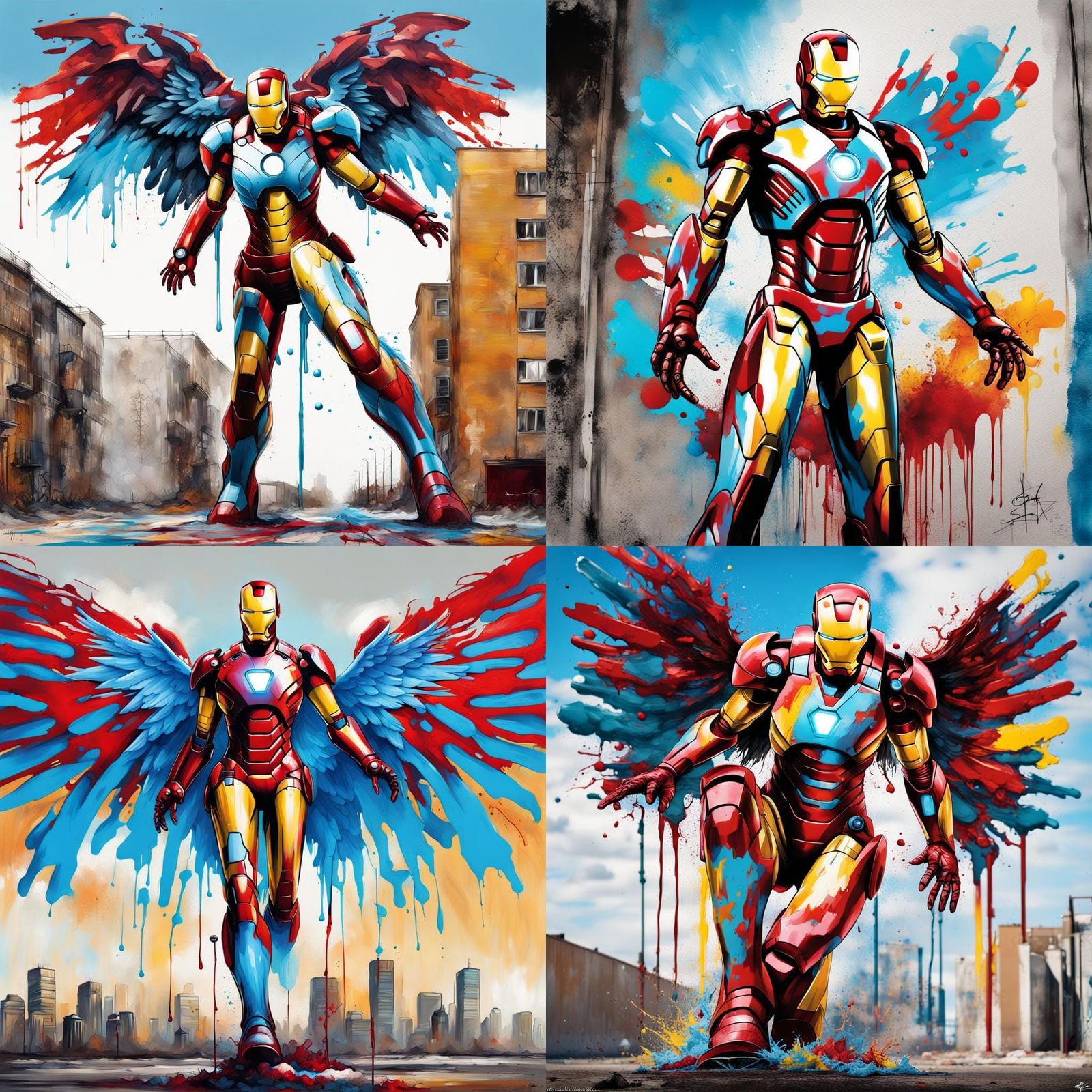 Winged Iron Woman Soaring in Graffiti Art Style
