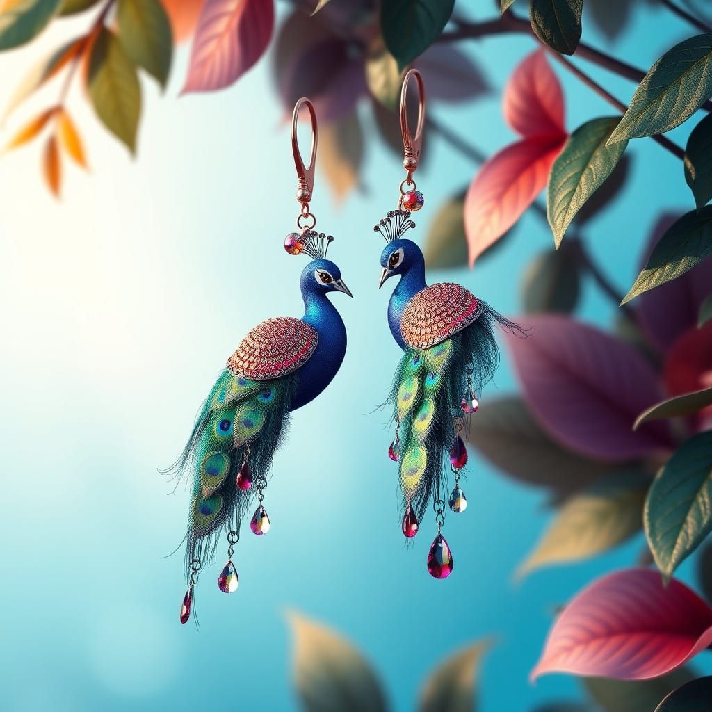 Vibrant Peacock Earrings in Tropical Paradise