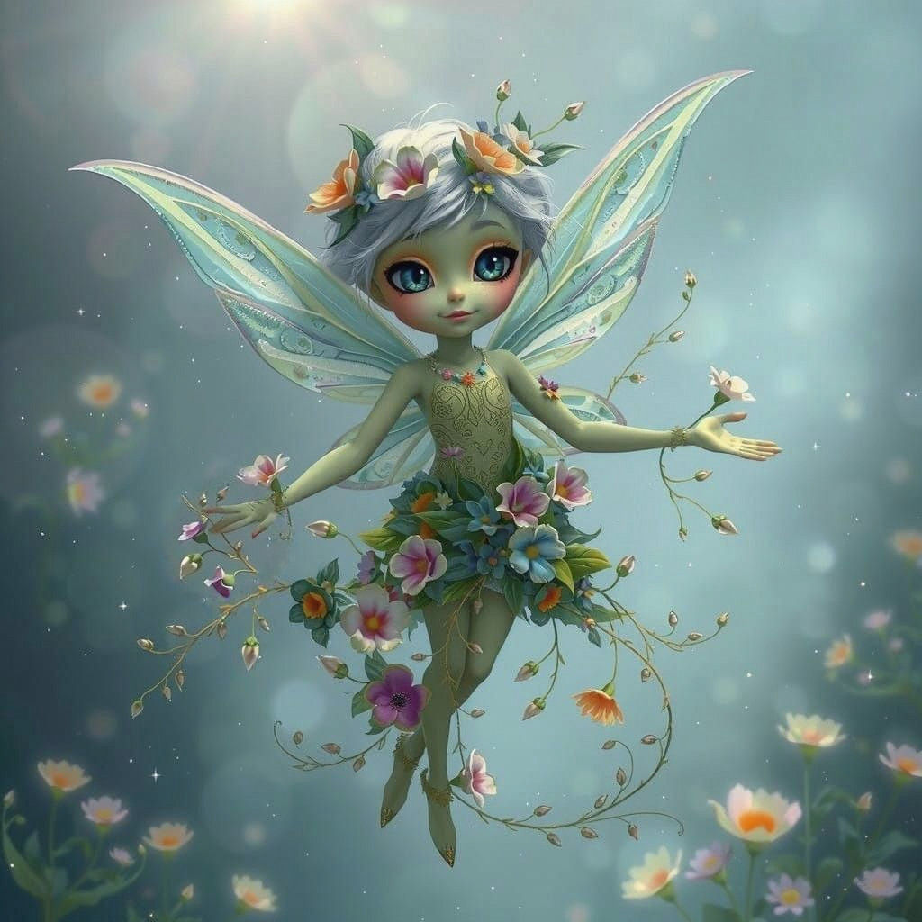 Whimsical Green Fairy in Enchanted Forest