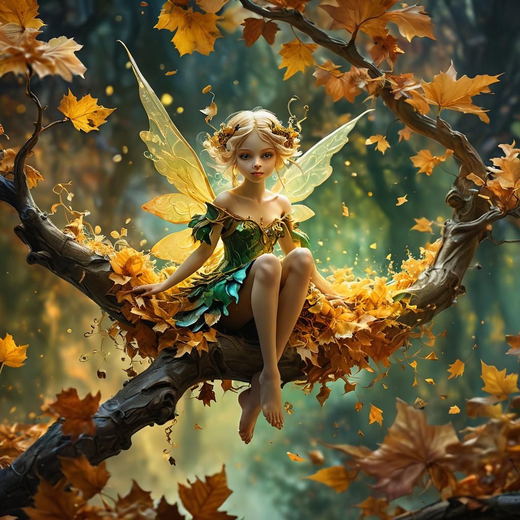 Charming Autumn Fairy Paints the Leaves