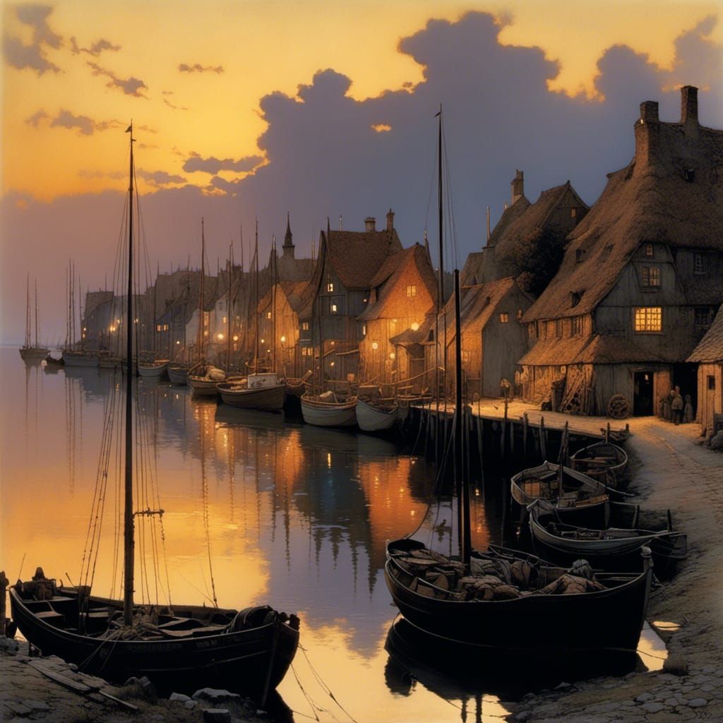 Picturesque Danish Harbor in Evening Light