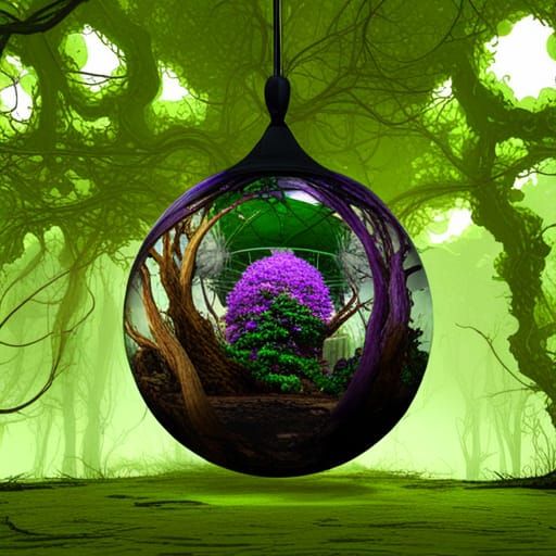 Terrarium Orb: Vivid Green Meets Wasteland, Detailed Matte P...