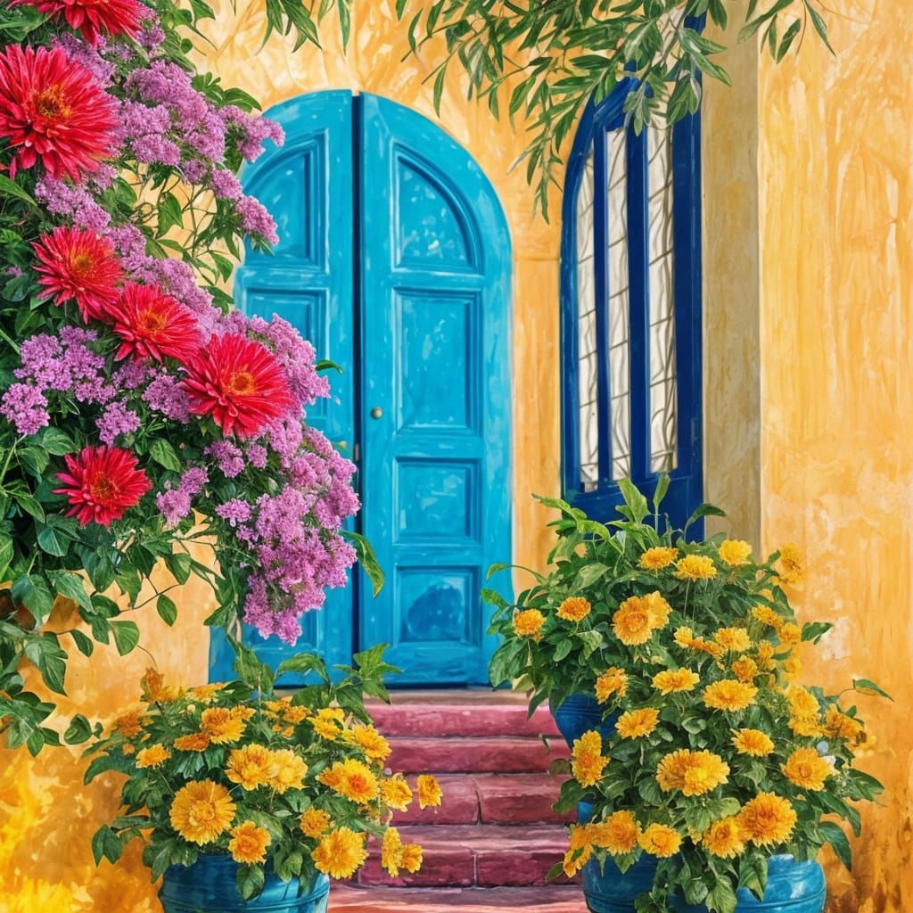Mediterranean Seaside Estate in Oil Painting Style