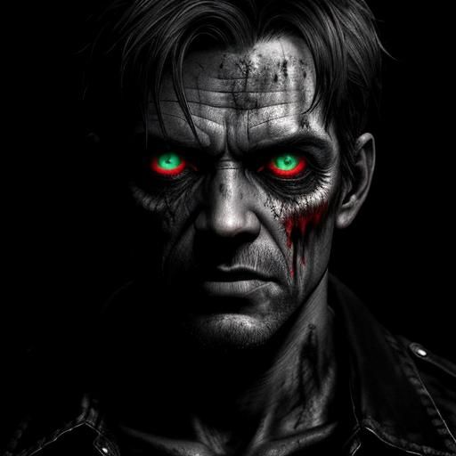 Eerie Close-Up Portrait of a Zombie in Darkness