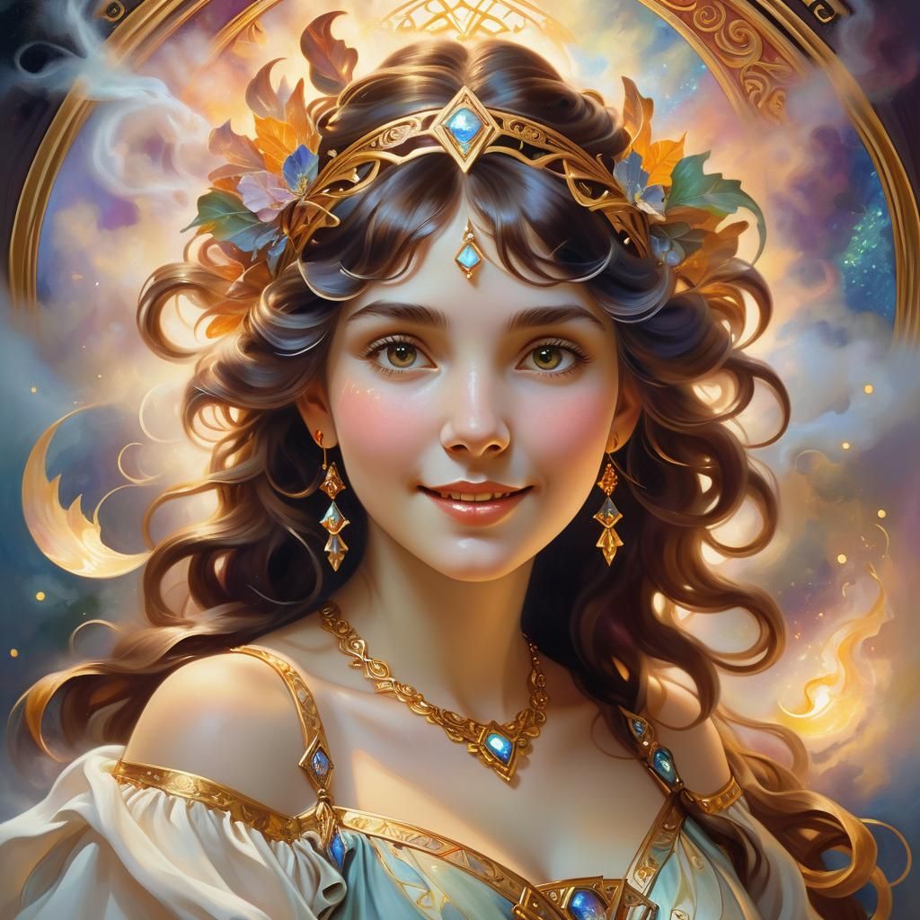 Hestia, Goddess of Hearth in Art Nouveau Style