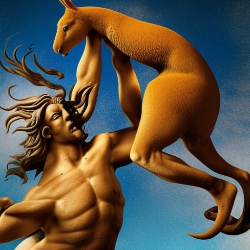 Hercules Battles Kangaroo: Ancient Statue Concept Art