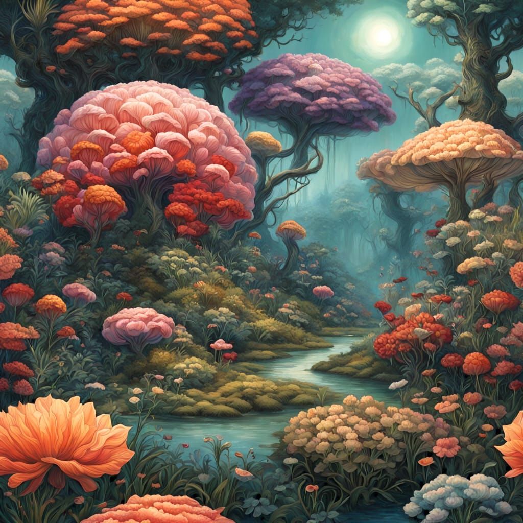 Surreal, Iridescent Blooms in a Whimsical, Fantasy Garden