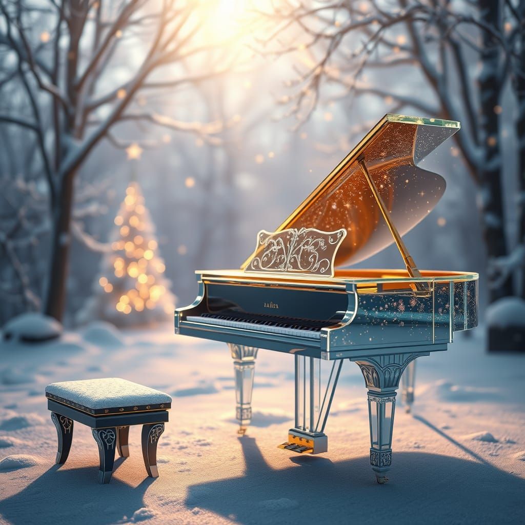 Glowing Glass Piano in Winter Wonderland