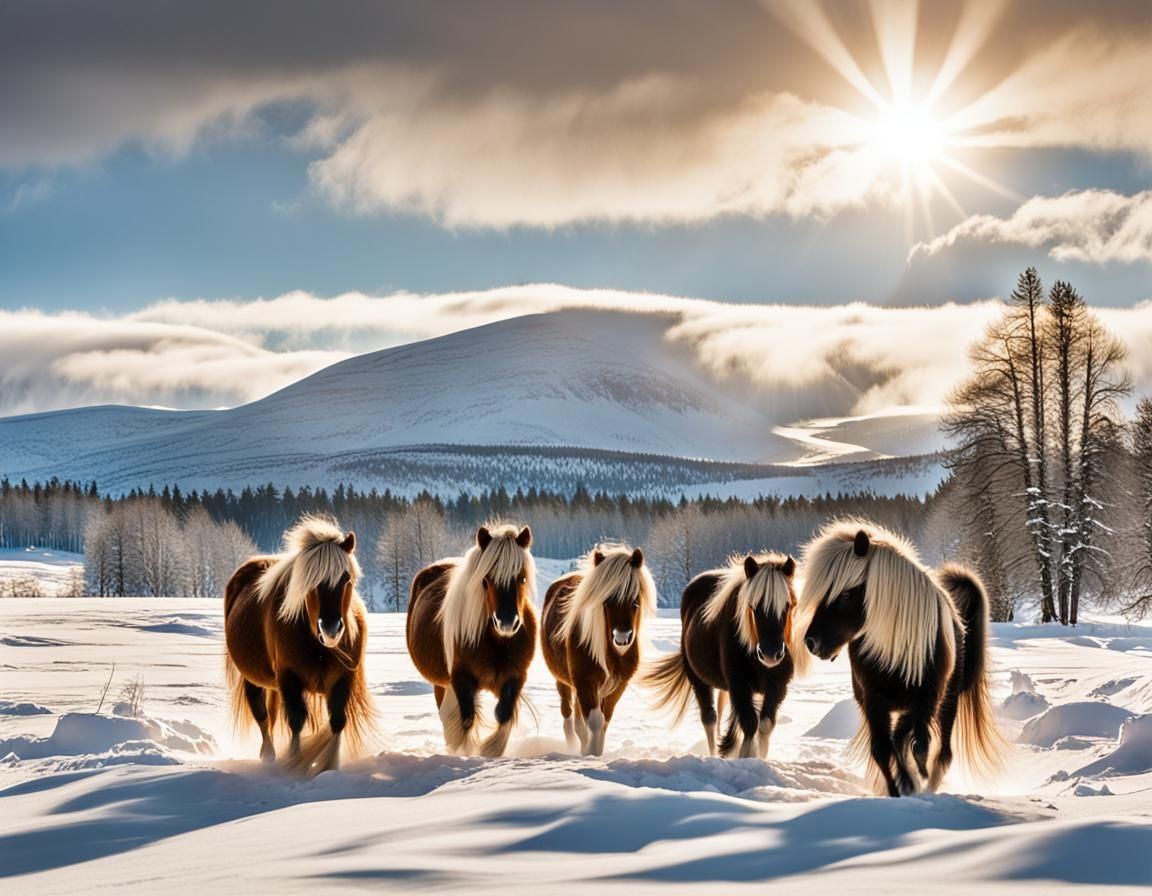 Icelandic Ponies in Snowy Meadow: Professional Photography