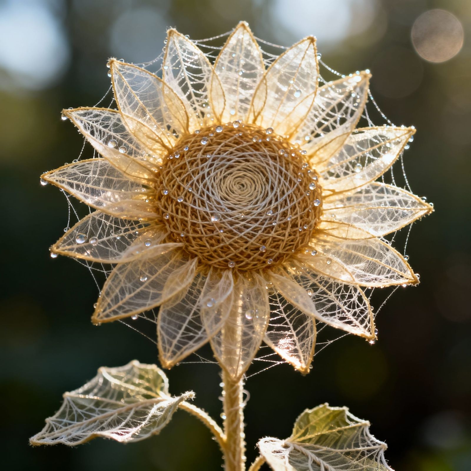 Ethereal Spider Silk Sunflower in Golden Glow