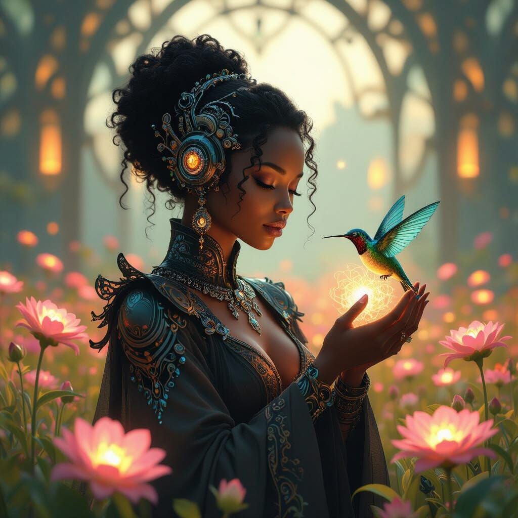 Bioluminescent Cyberpunk Art Nouveau Woman