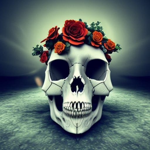 Floral Gothic Skull Skeleton in Dreamlike 3D Rendering