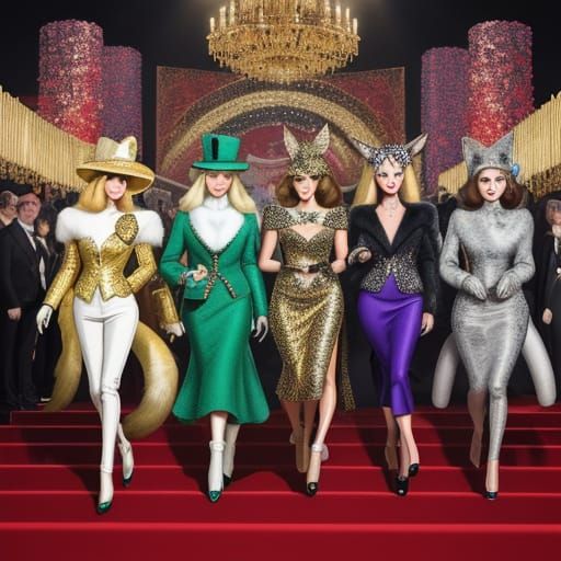 Glamorous Digital Illustration of Animals on the Red Carpet