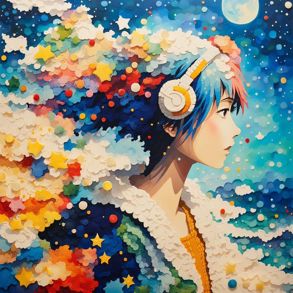 Anime Character in 2.5D Pixel Art with Impasto Textures