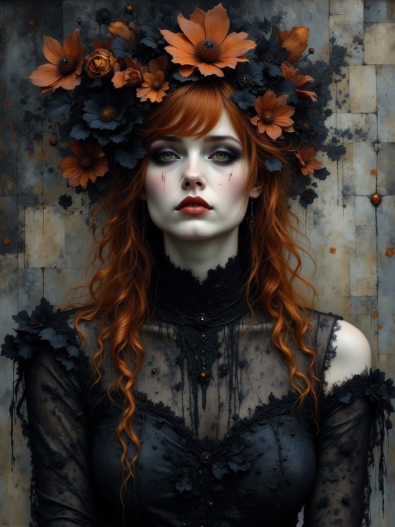 Melancholic Gothcore Woman with Copper Hair