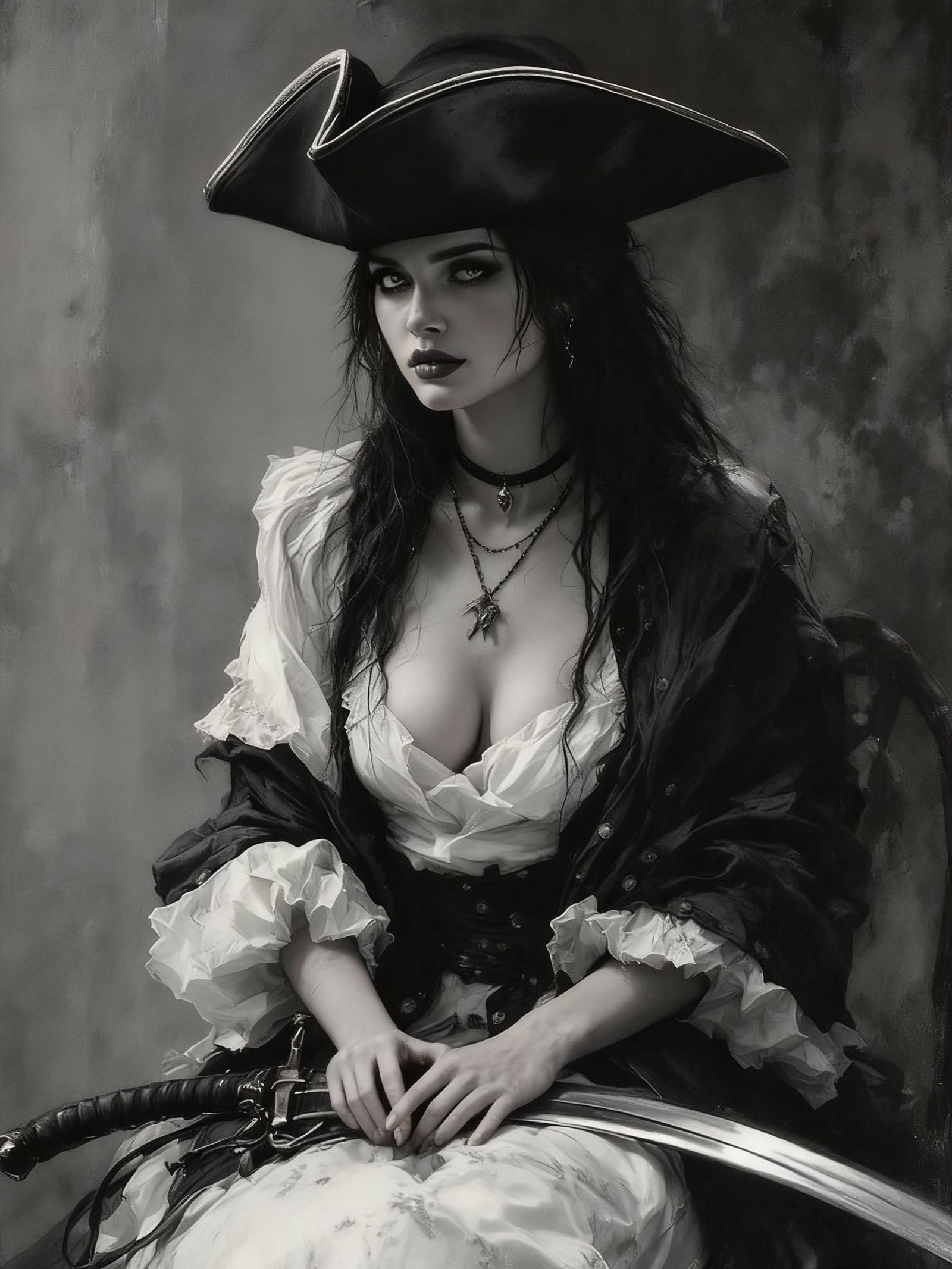 Pirate Woman Portrait in Gothic Romantic Style