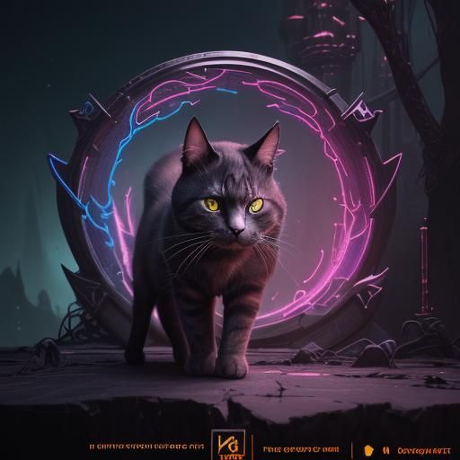 Neon Cat Over Cat: Detailed Digital Art