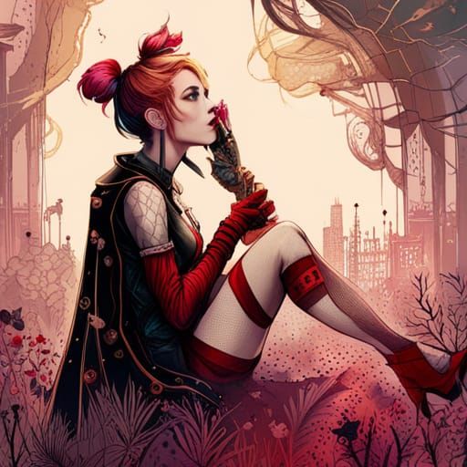 Harley Quinn Digital Painting with Luminous Colors