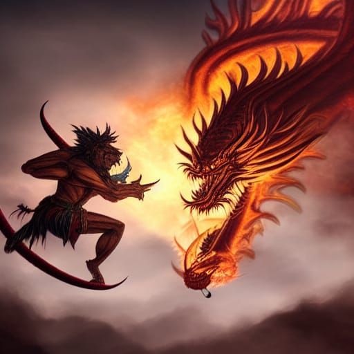 Sun Wukong Beats Fire Dragon in Digital Painting
