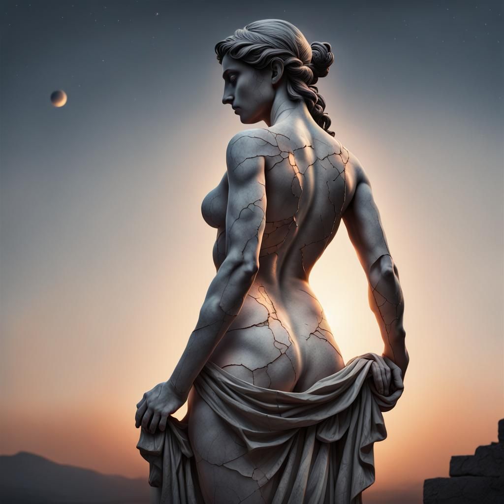 Cracked Marble Goddess Reveals Starry Cosmos
