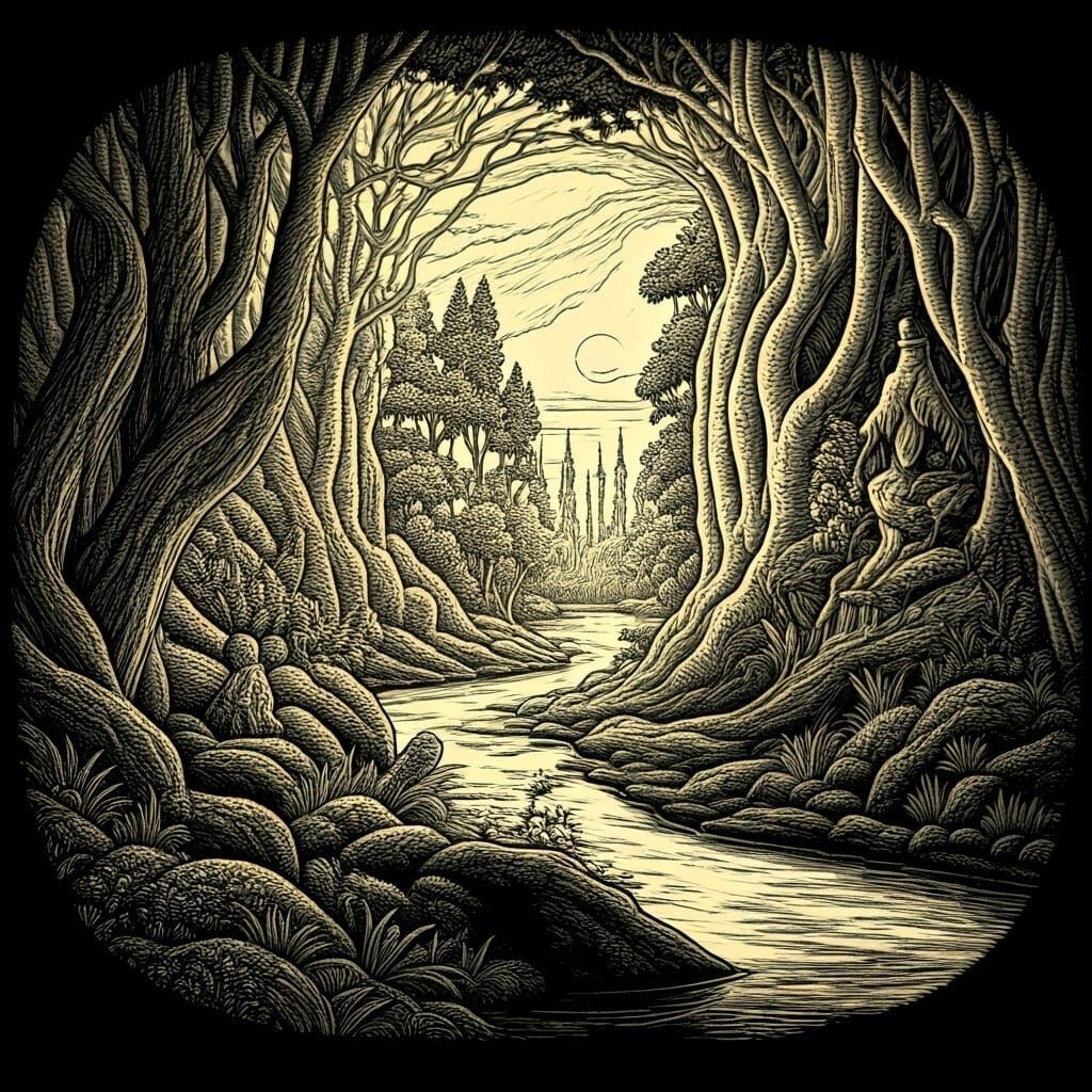 Whimsical Scratchboard Illustration in a Vintage Style