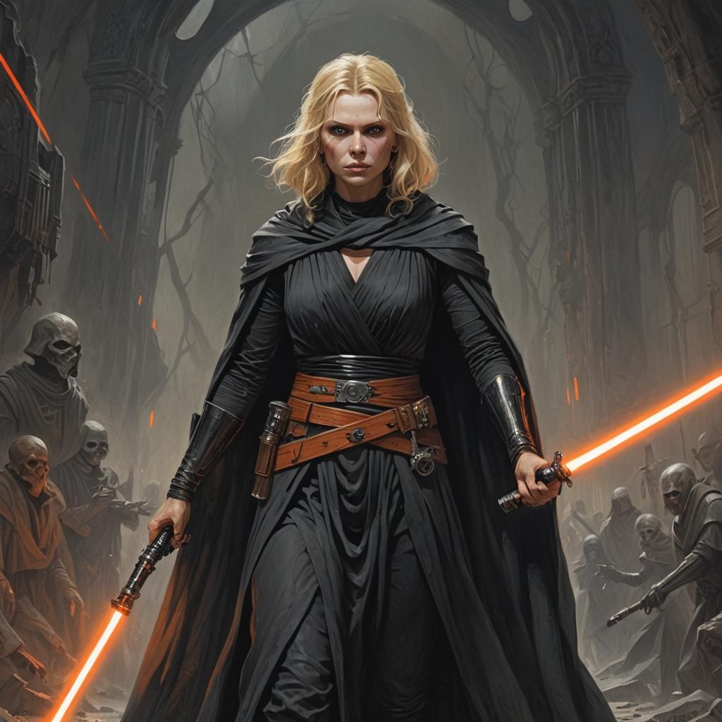 Sith Lord with Orange Lightsaber, Gothic Horror Style