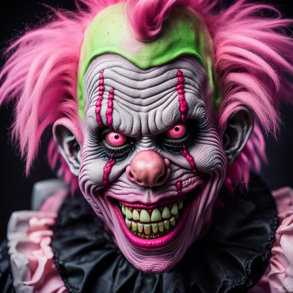 Hyper-Realistic Pink Zombie Monkey Clown Portrait