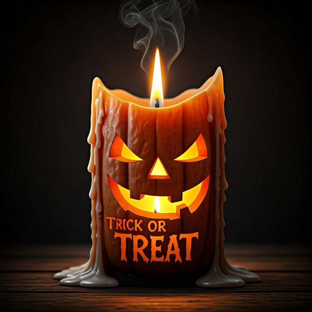 Hyperrealistic Jack-o'-Lantern Candle with Flames
