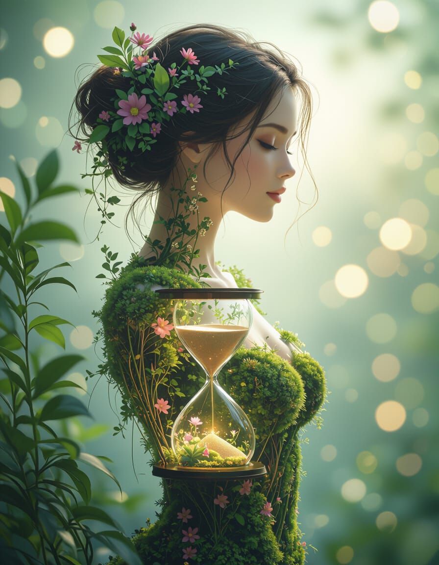 Luminous Glass Woman with Internal Ecosystem