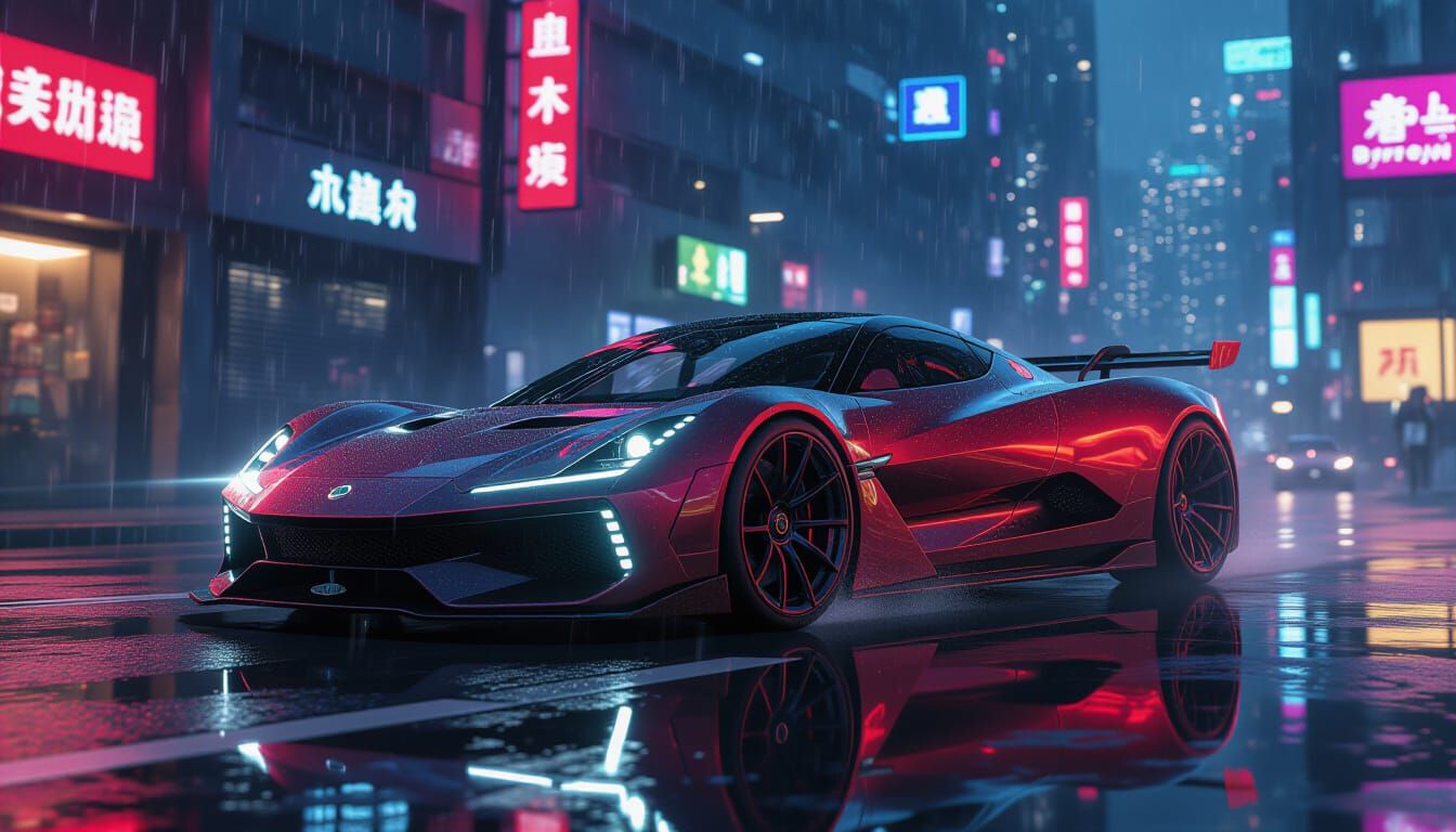 Lotus Evija Drifting in Cyberpunk Cityscape