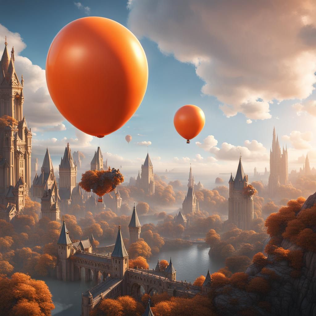Orange Balloon in Beautiful Weather: Matte Painting