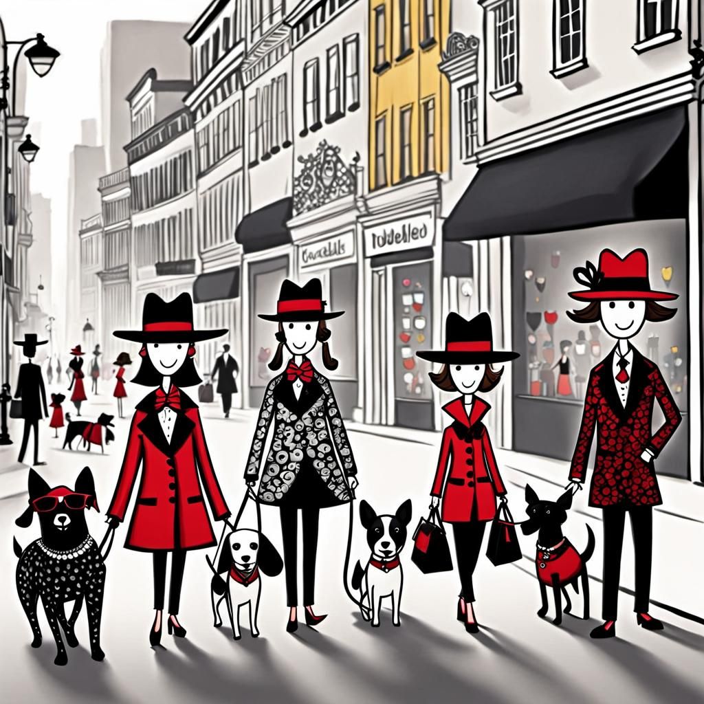 Stick Figures Walk Dogs in Doodle World