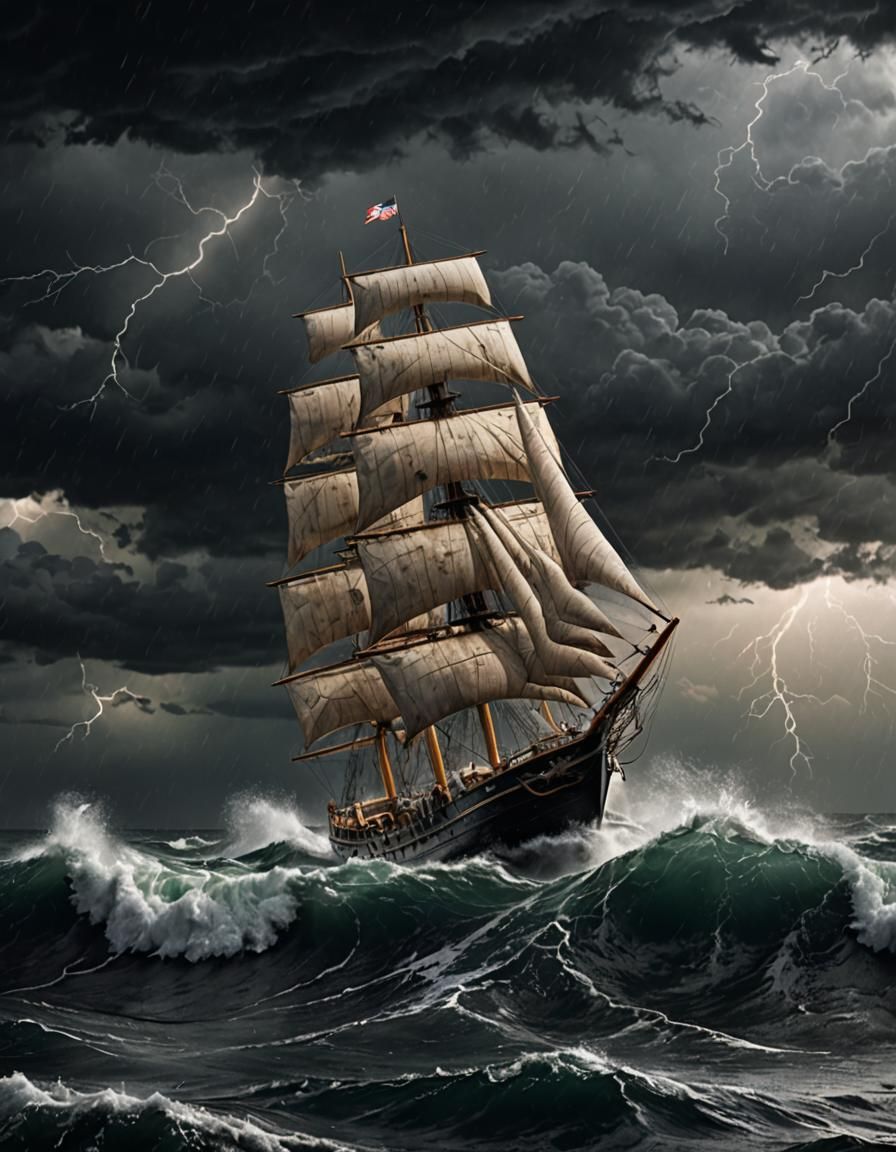 Clipper Ship Sailing a Stormy Sea
