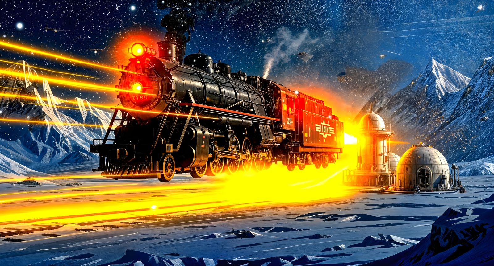 Time Traveling Hover Train Above Antarctica Research Base