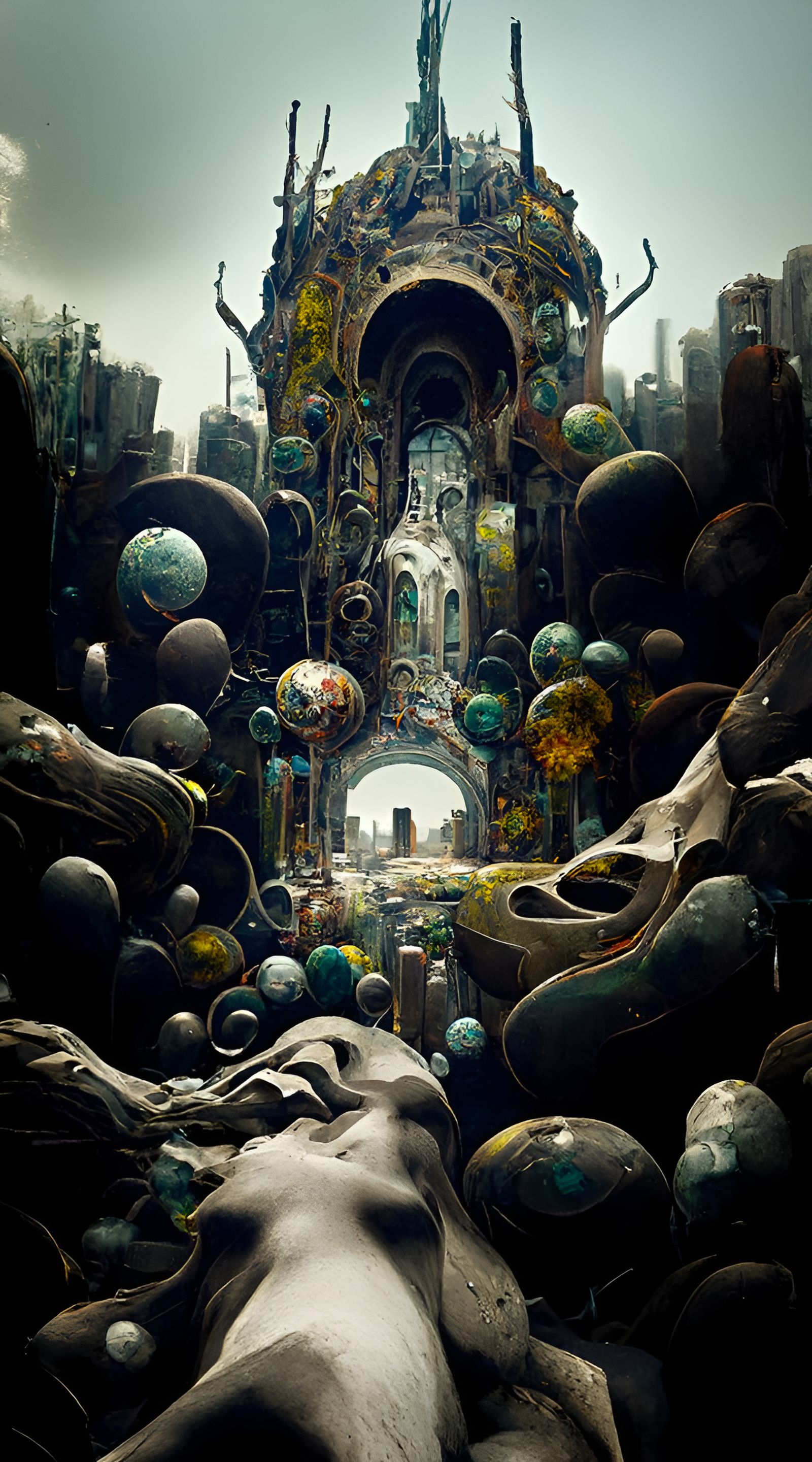 Ecopunk Cityscape: Futurism and Art Nouveau Fusion