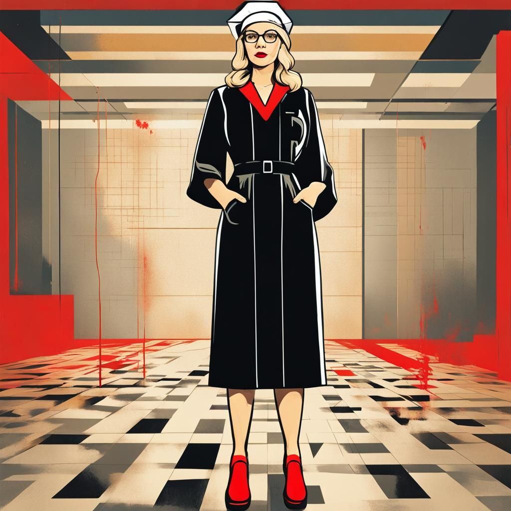 Blonde Teacher in Professor Robes: Pop Art Digital Illustrat...