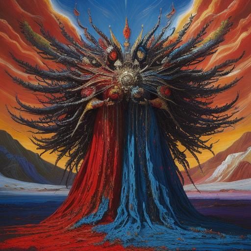 Cosmic Characters in Landscape as Oil Painting