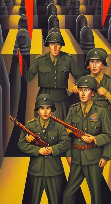 WWII Propaganda Poster in Kaleidoscopic Art Styles