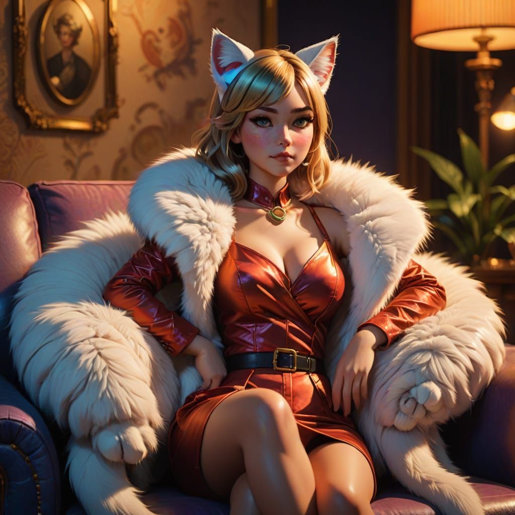 Sultry Feline Goddess in Luxurious Golden Light