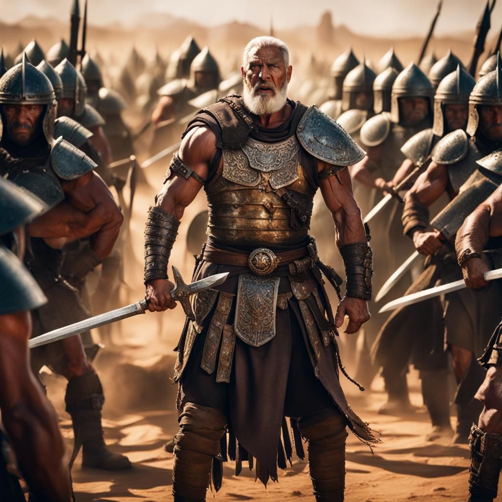 Desert Warrior Faces Army with Broken Sword