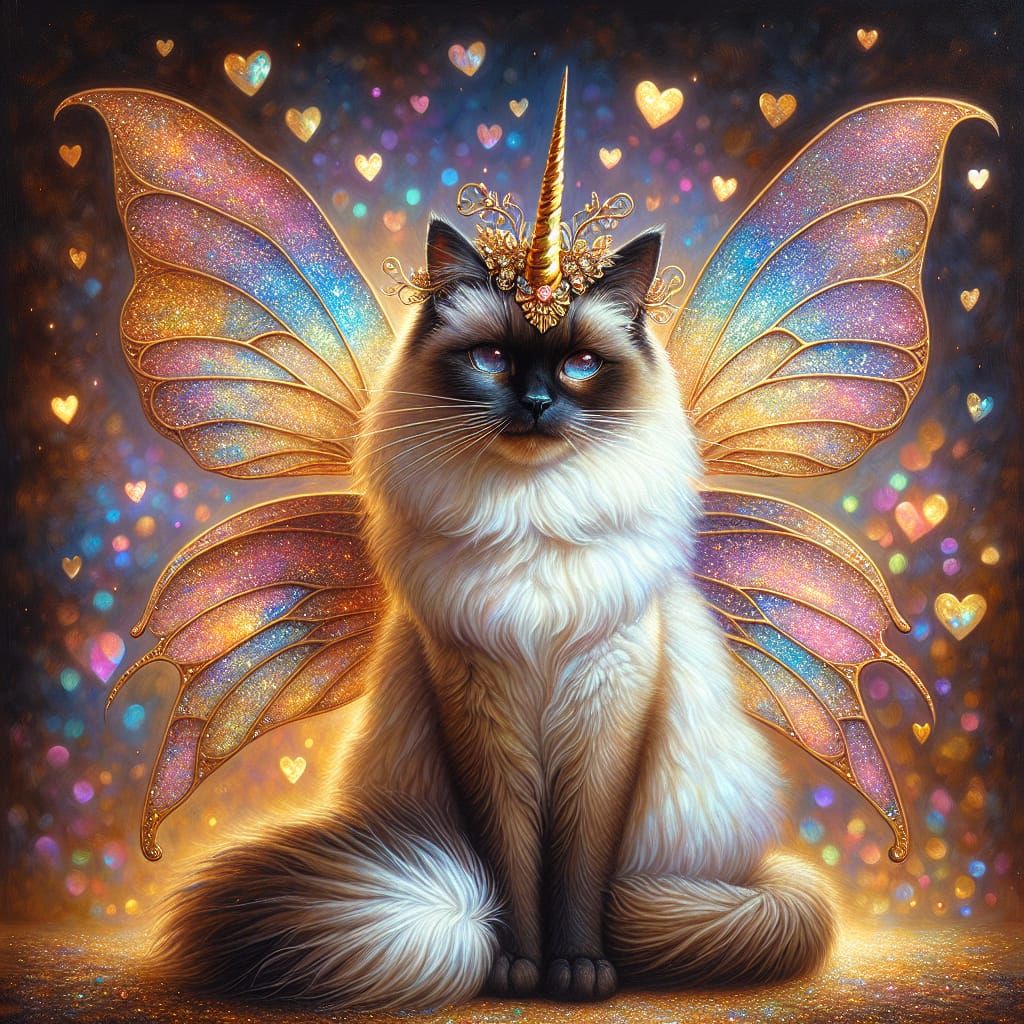 Siamese Unicorn Cat with Fairy Wings Painting