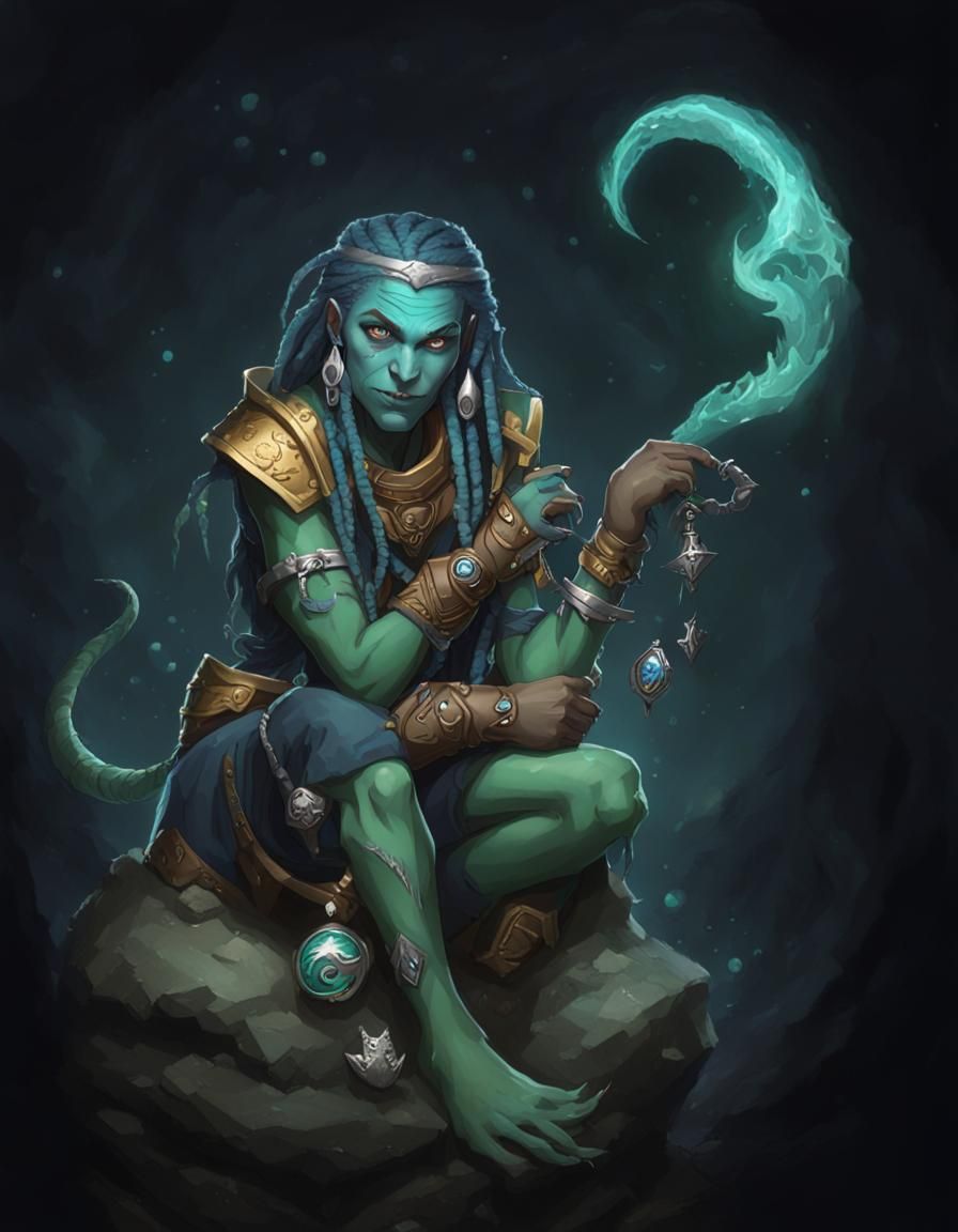 Female Triton Warlock Portrait in D&D Style