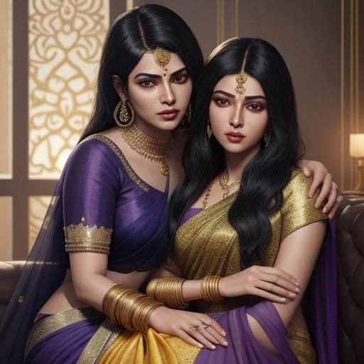 Indian Mother and Daughter in Luxurious Home, Ultra Realisti...