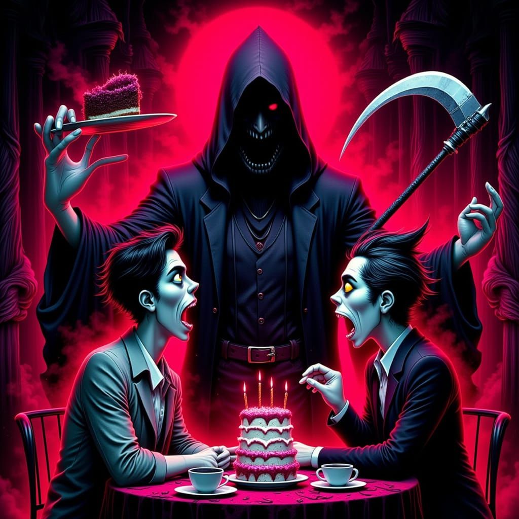 Grim Reaper Eddie Izzard Offers Cake or Death