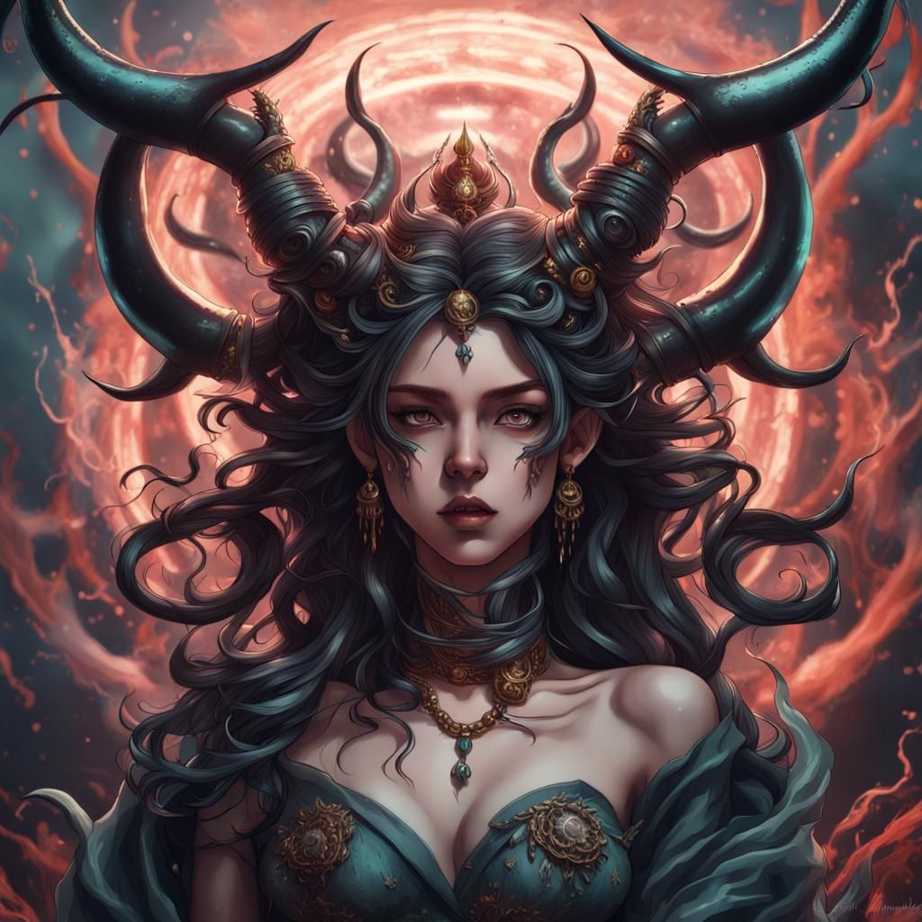 Anime Goddess of Curses in Hyperrealistic Digital Art