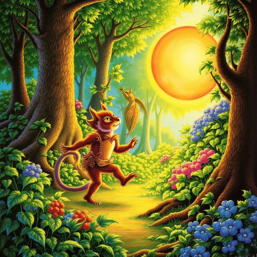 Whimsical Creature Seeks Glowing Dreamberries in Enchanted F...