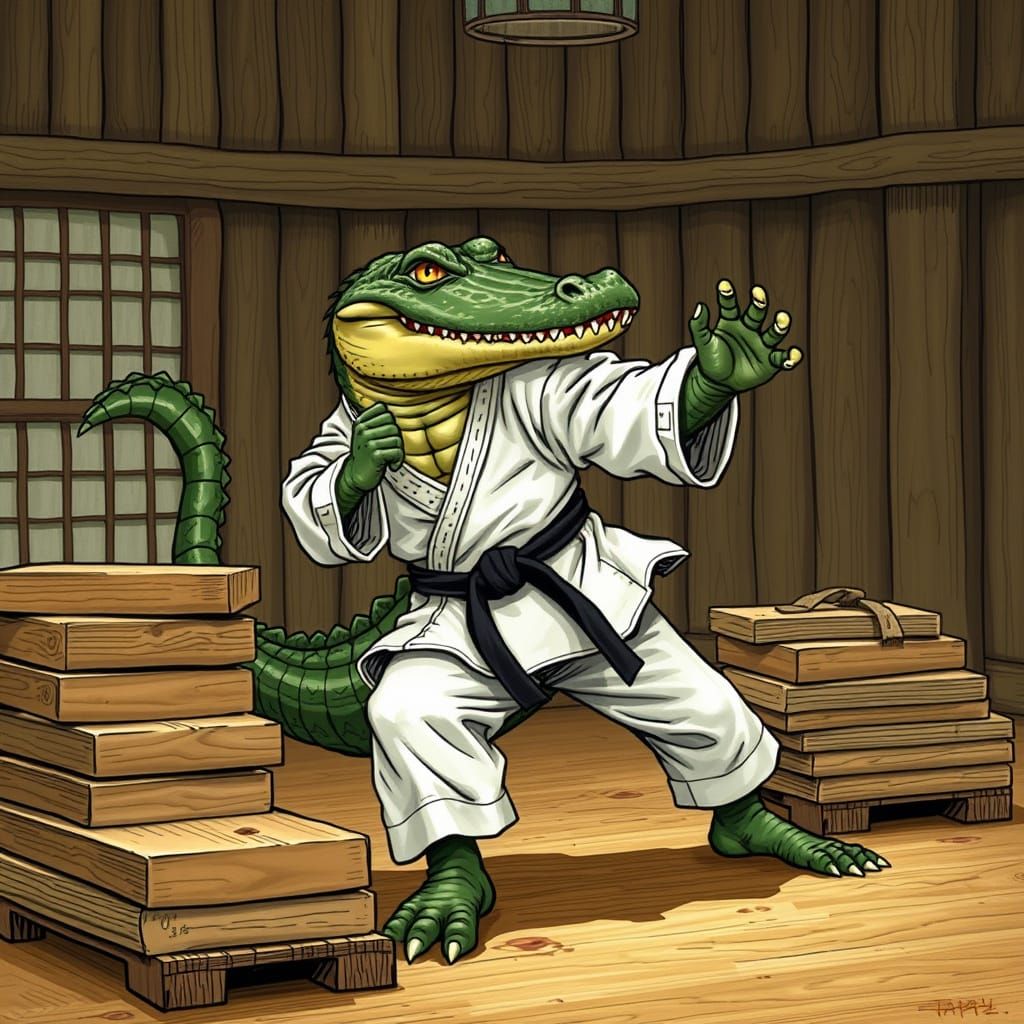 Alligator Karate Chop in Art Nouveau Style