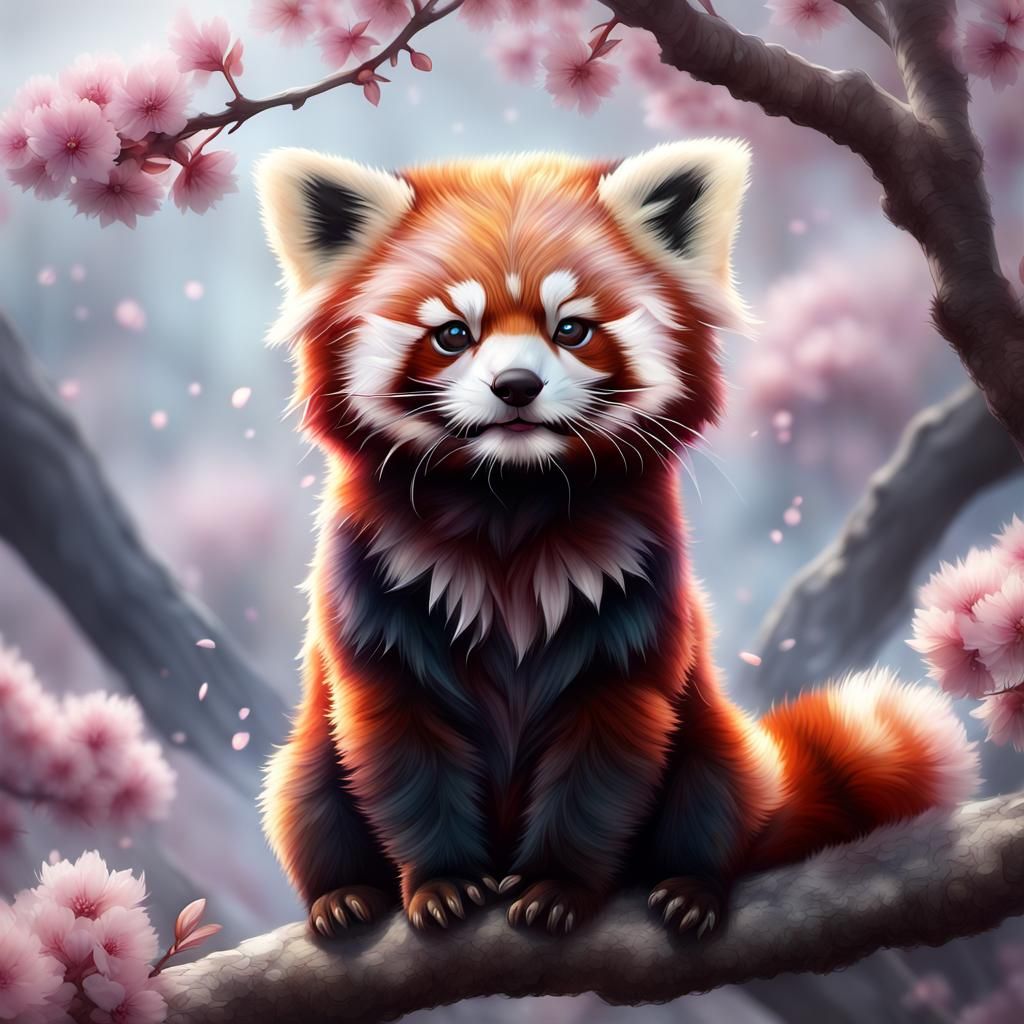 Adorable Chibi Red Panda with Smoke Fur in Graffiti Art
